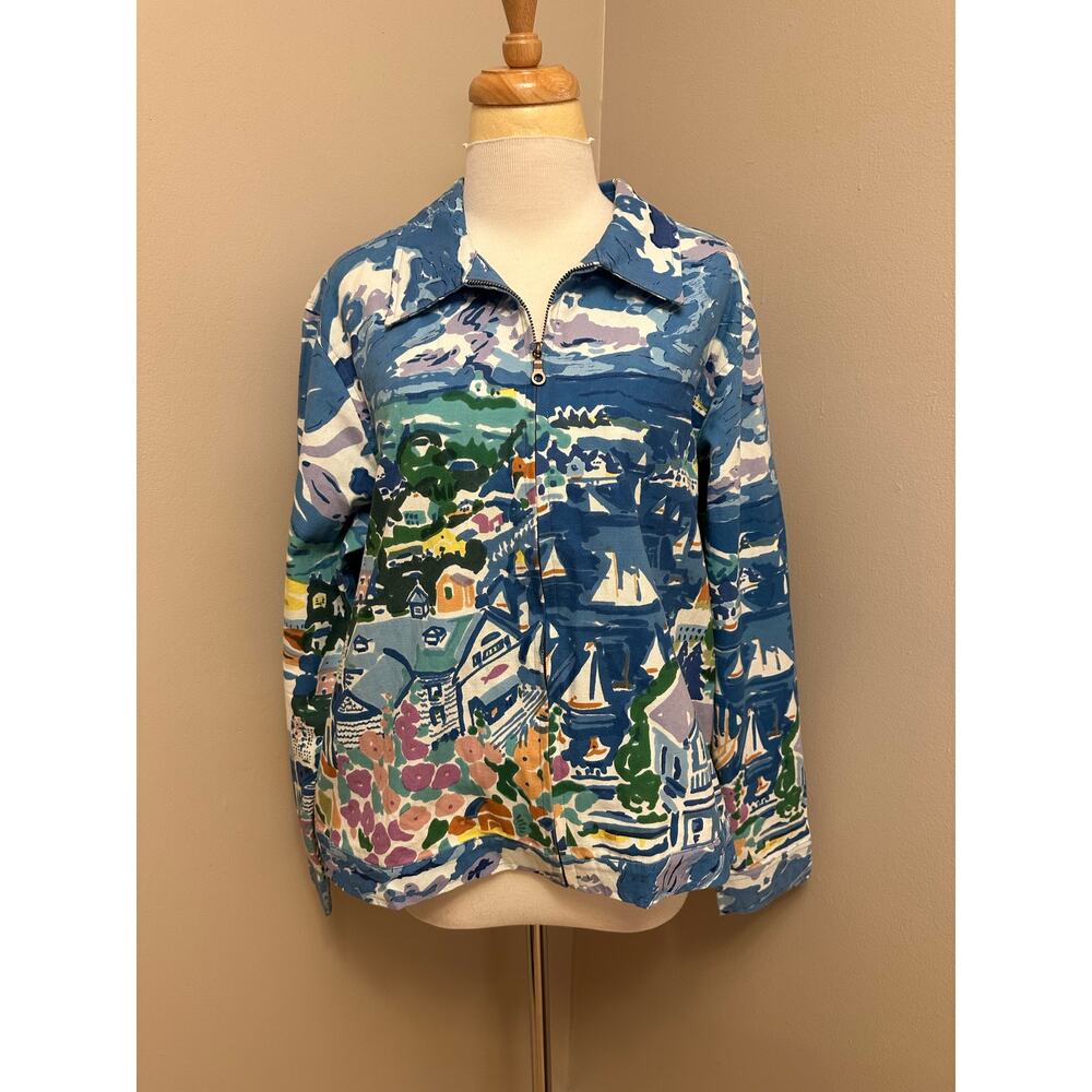 Artscapes Cotton Canvas Full-Zip Jacket Multicolor Seaside Wearable Art Sz L